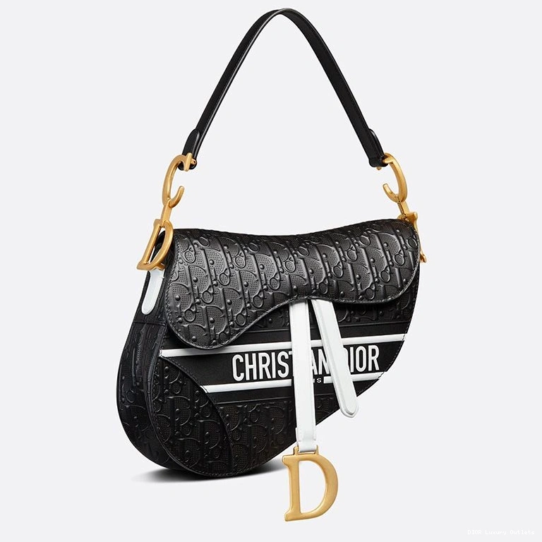 Cheap Christian Black Saddle Calfskin Embossed Dior White Bag Oblique 0801 Luxury